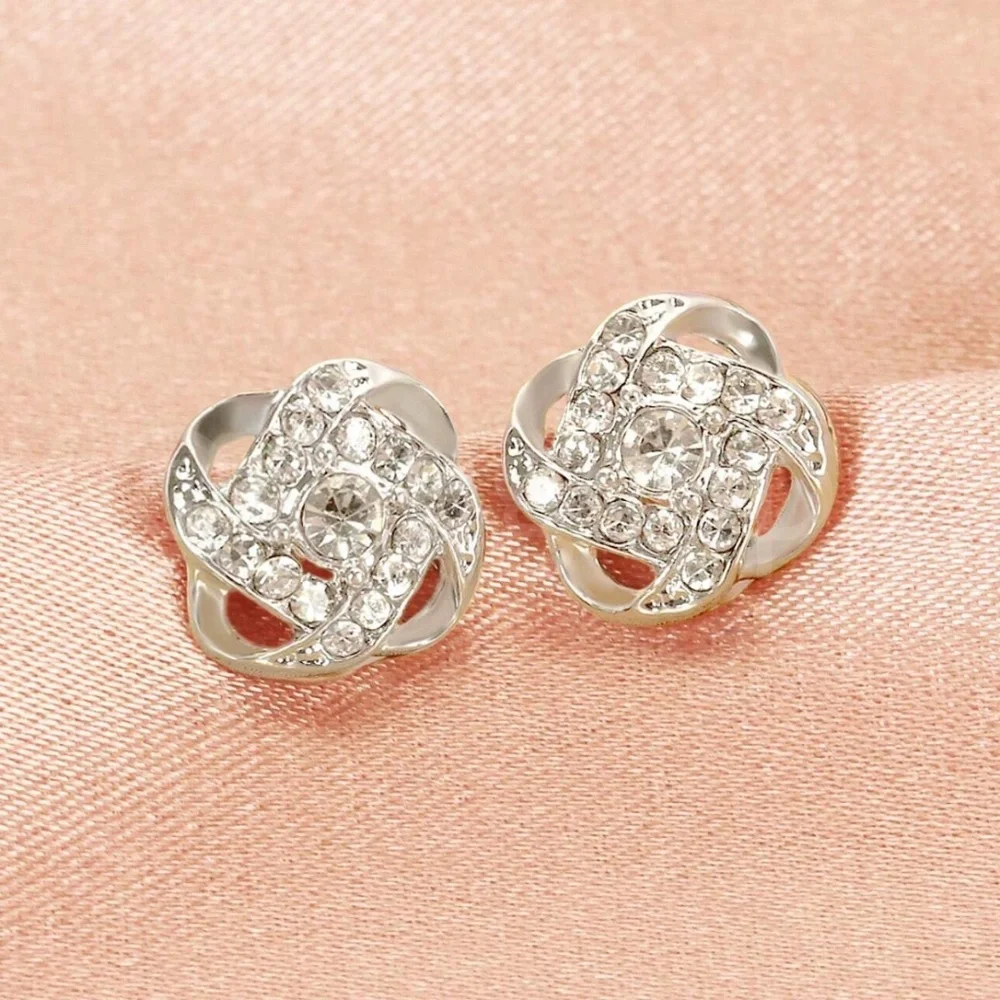 Silver Color Stud Earrings Faux Gem Stones